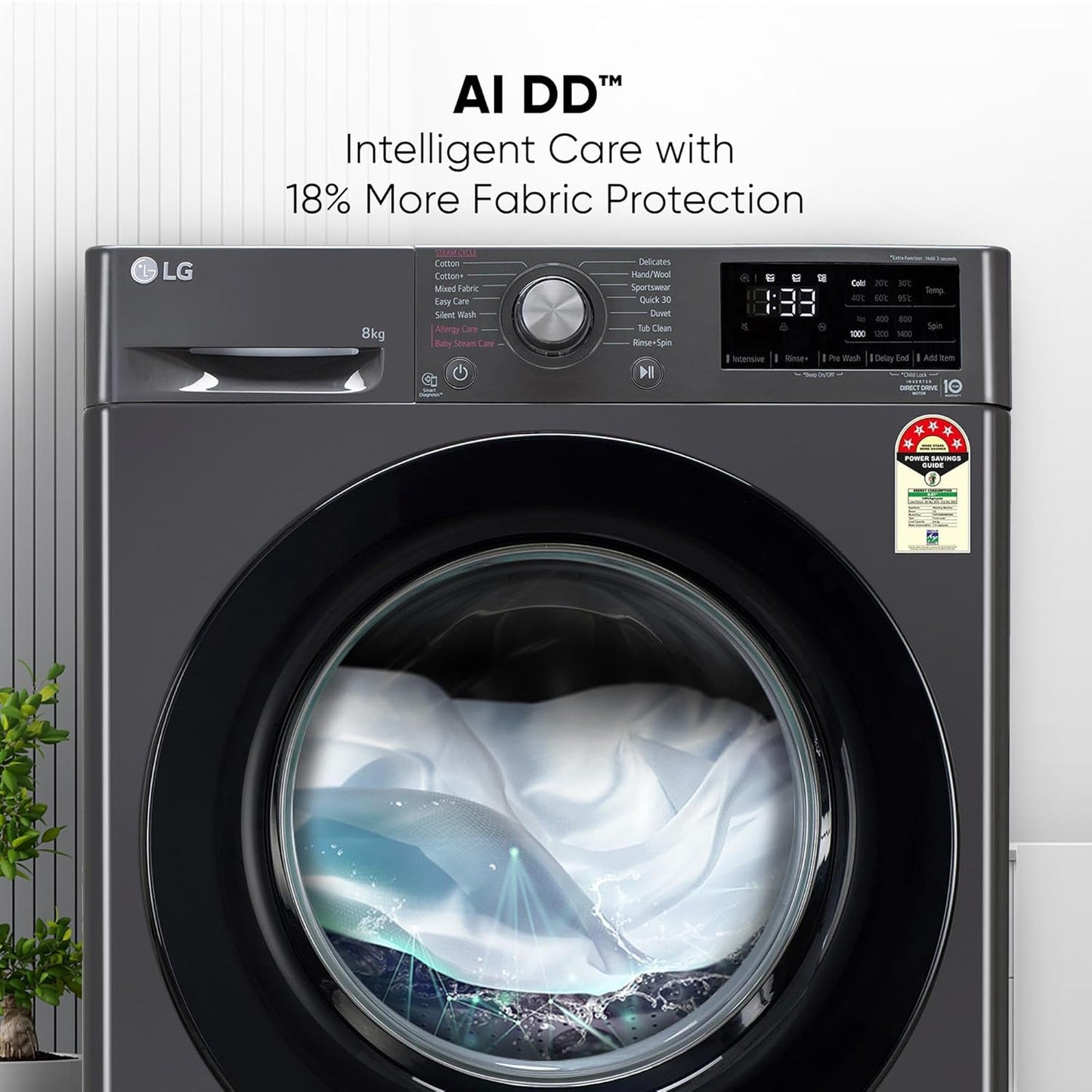 LG FHP1208Z3M 8 Kg 5 Star AI Direct Drive Front Load Washing Machine with Steam &amp; 6 Motion DD | Suraj Electronics Delhi NCR