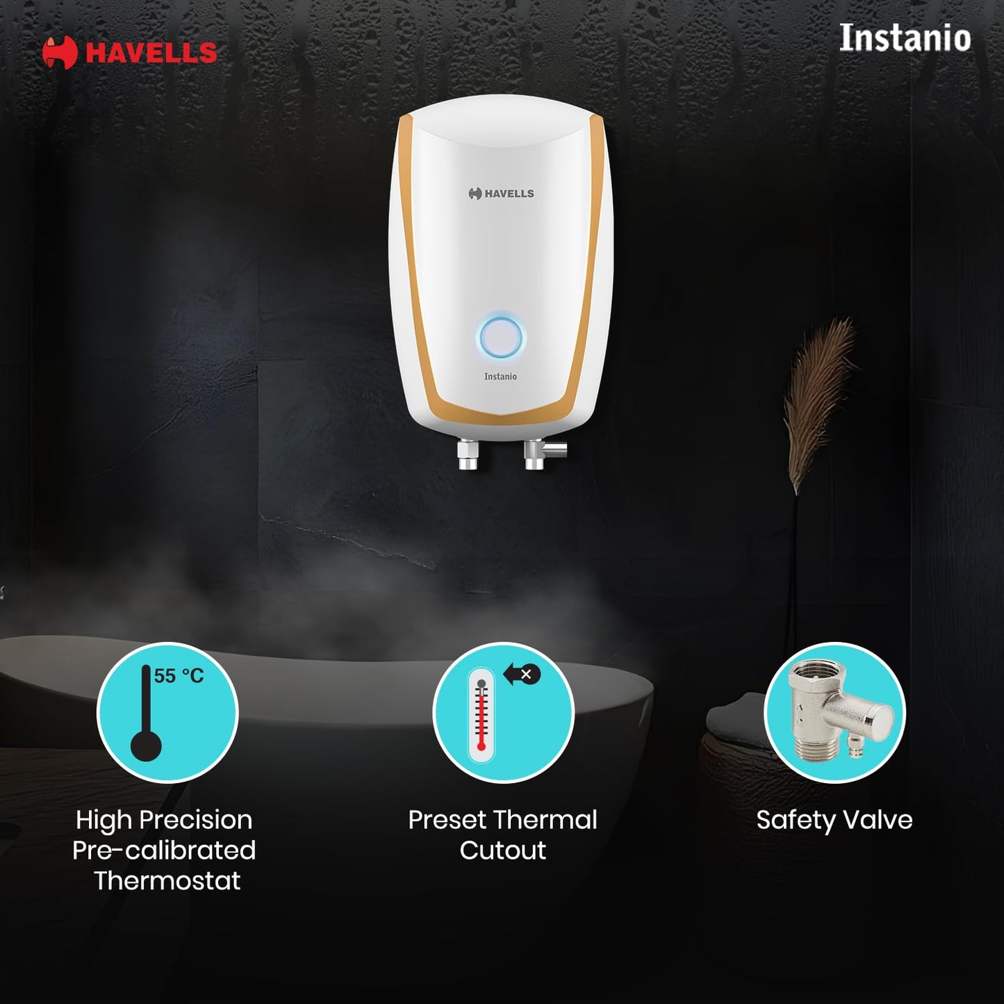 Havells Instanio 3L Instant Water Heater(Geyser)|Temp. Sensing LED Indicator| Rust & Shock Proof Body| ISI Marked|Warranty:5 year on Inner Tank| High Rise Compatible(White Mustard) GHWAIAPWH003