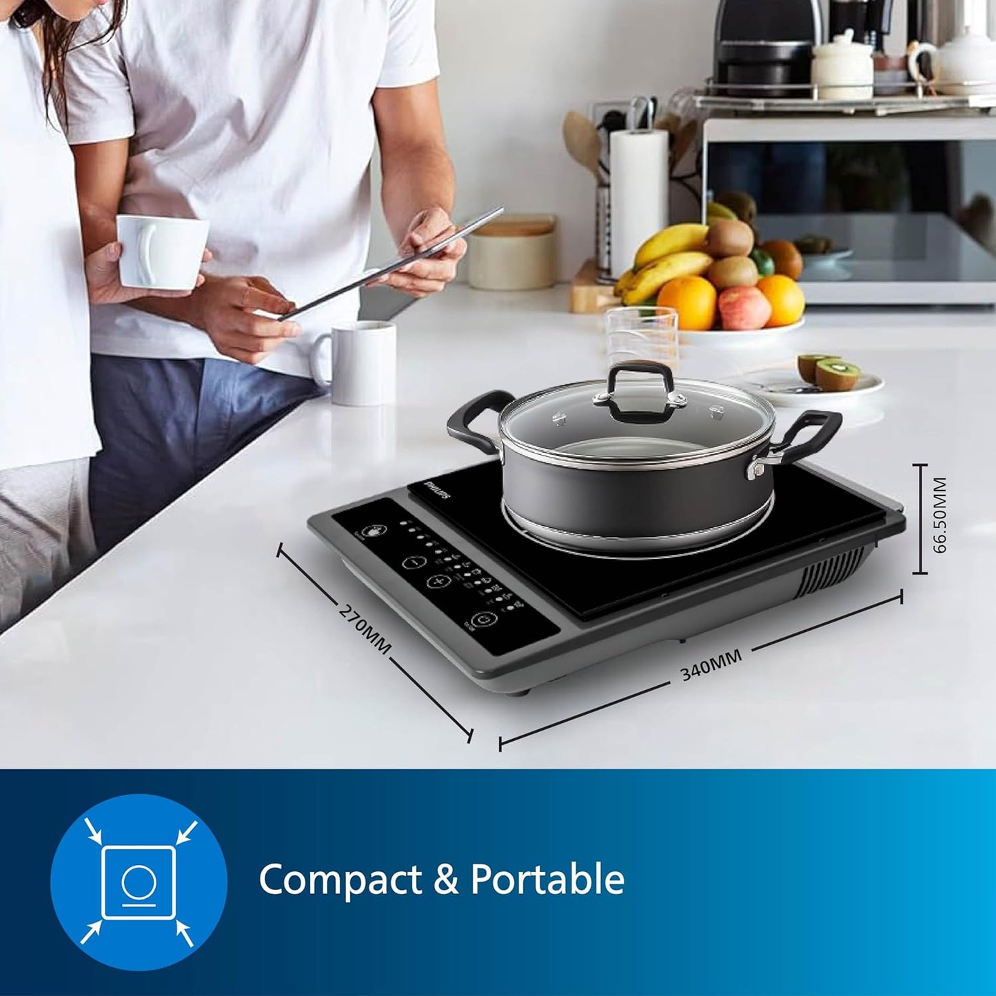 Philips HD4934/00 1300W Induction Cooktop | 7 Preset Menus | Triple MOV 4kW Protection | 3-Year Coil Warranty | Suraj Electronics Delhi NCR