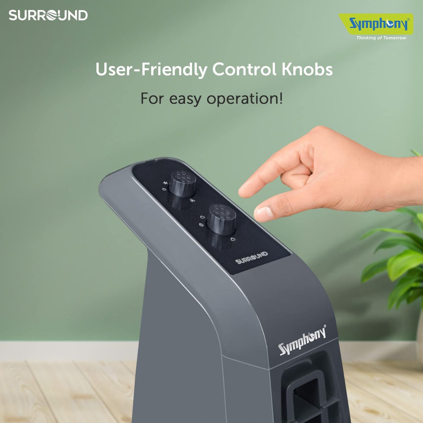 Symphony Surround Bladeless Tower Fan for Room & Office | High-Speed with Swivel Action & Simple Knob Control | Low Power Consumption | 1 Year Warranty | Grey