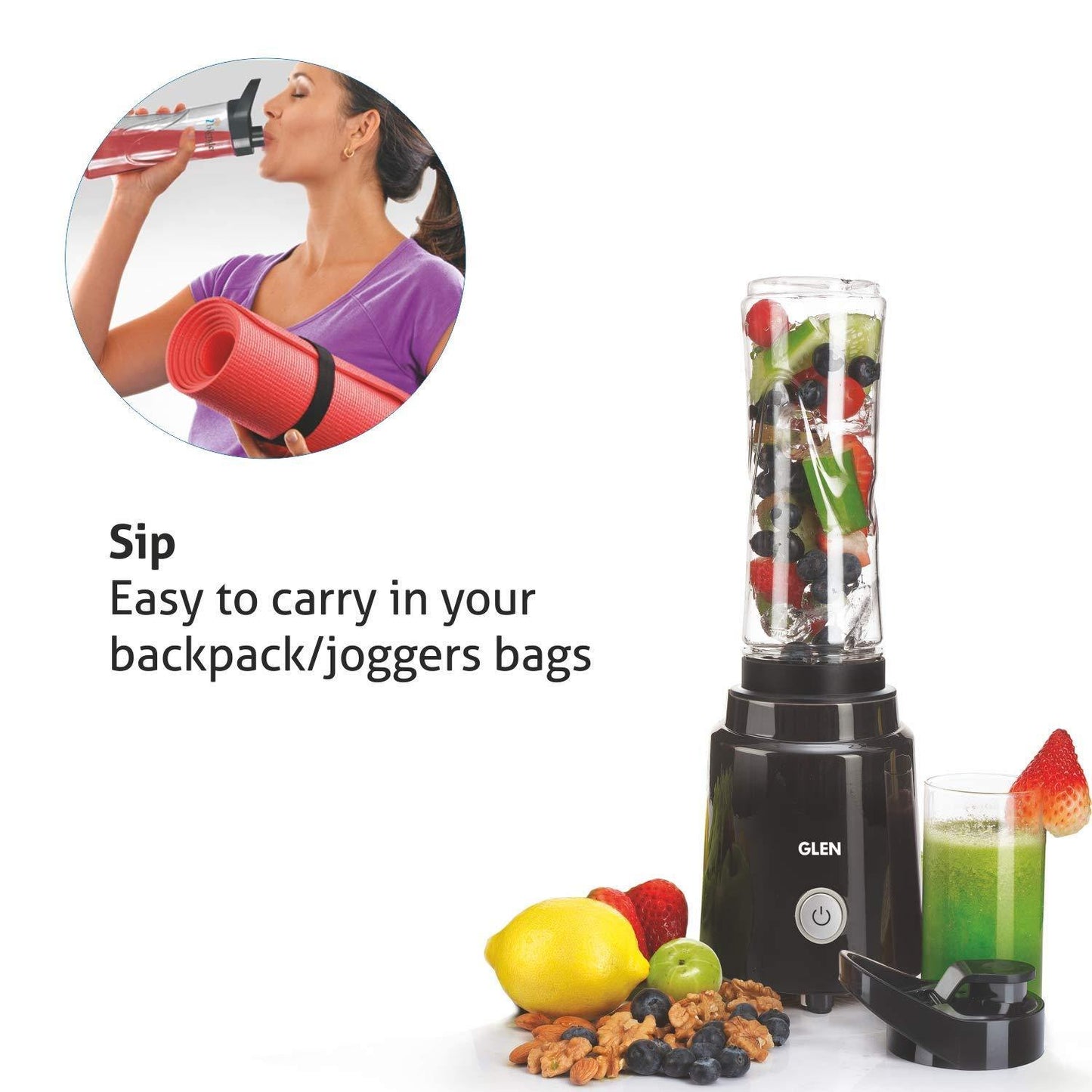 Glen SA 4047 Electric Blender (Black, 200W) | 600ml BPA-Free Bottle | One-Touch Blending | Suraj Electronics Delhi NCR