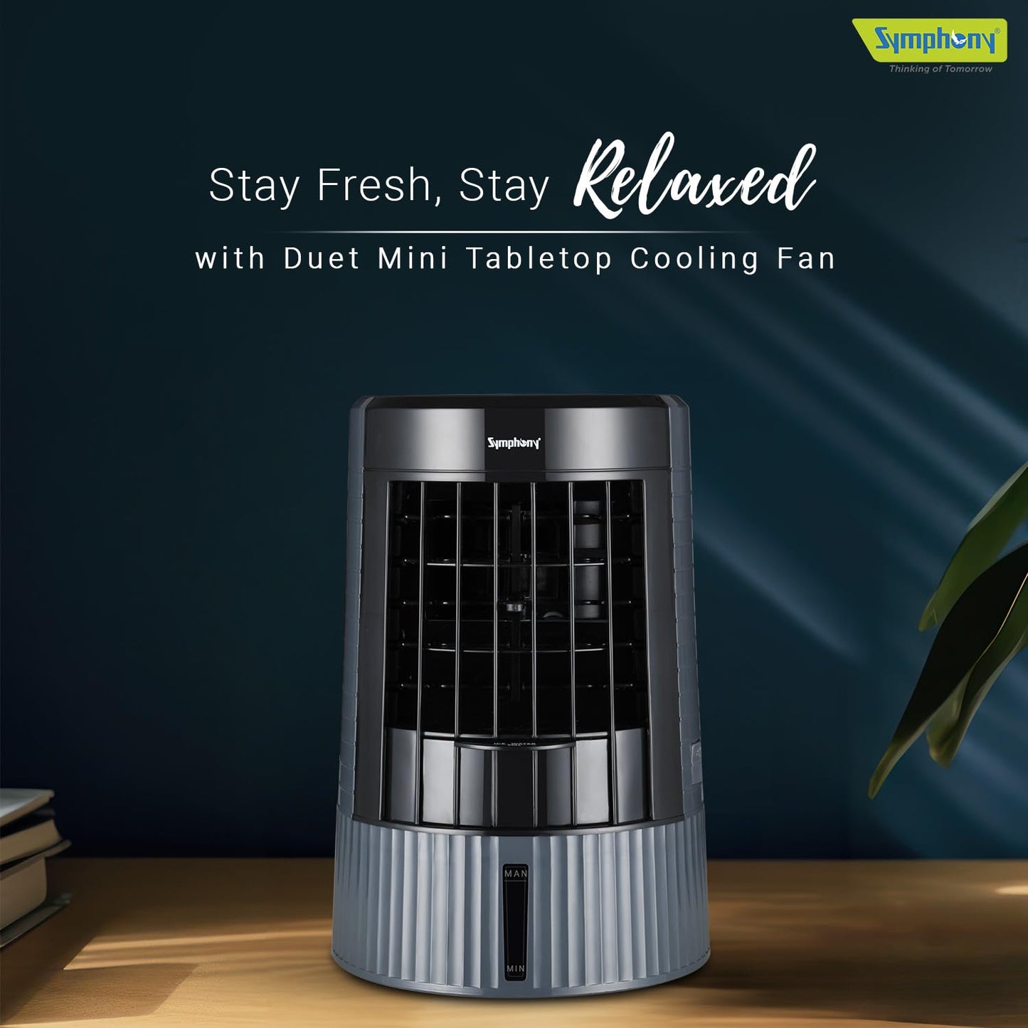 Symphony Duet Mini Portable Tabletop Air Cooler for Home and Office with Whisper Quiet Operation and Touch Control(Grey)