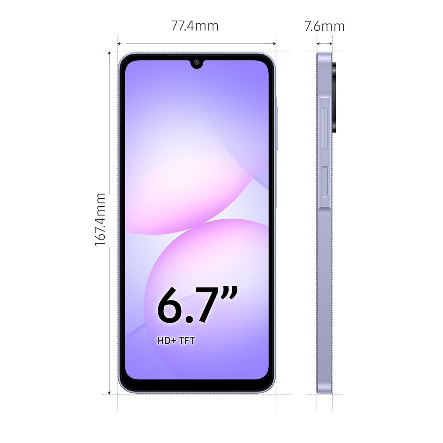 Samsung Galaxy A07 LTE (Light Violet, 4GB RAM, 64GB Storage) | 50MP Dual Camera | 6.7 Inch HD+ Display | 90Hz Refresh Rate | MediaTek Helio G99 (6nm) | IP54 | 6 Gen OS Upgrade and Security Update