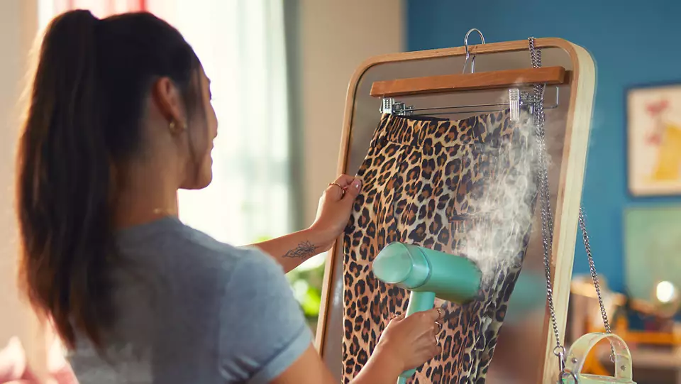 Philips STH3010/70 Handheld Garment Steamer 1000W | Foldable | 20g/min Continuous Steam | 100ml Detachable Water Tank | Compact & Travel-Friendly | Light Green