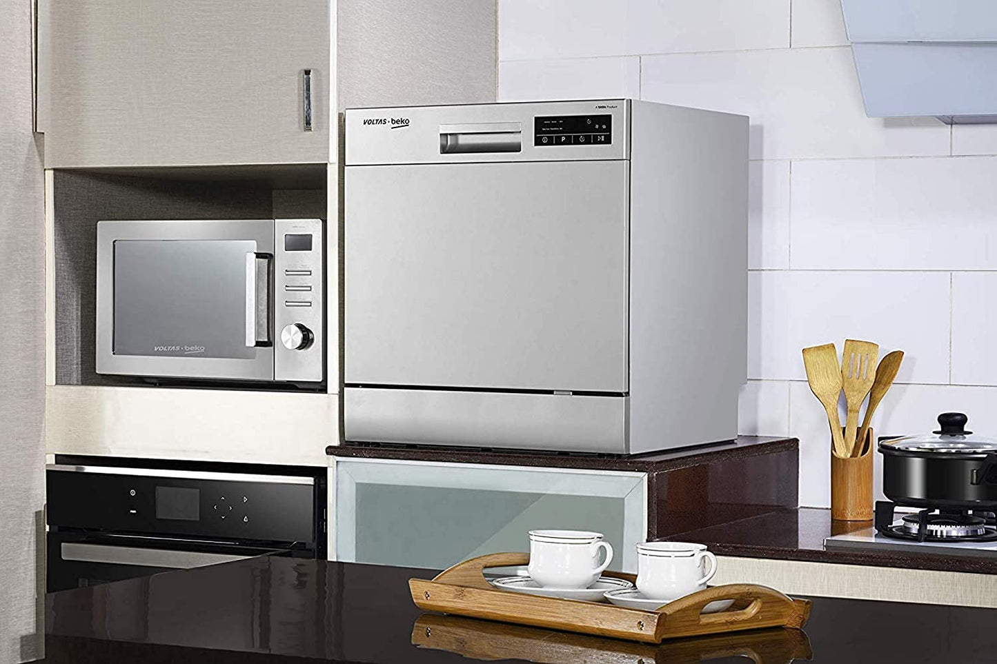 Voltas Beko DT8S 8 Place Settings Table Top Dishwasher (Silver) | Inbuilt Heater | 6 Wash Programs | Suraj Electronics Delhi NCR