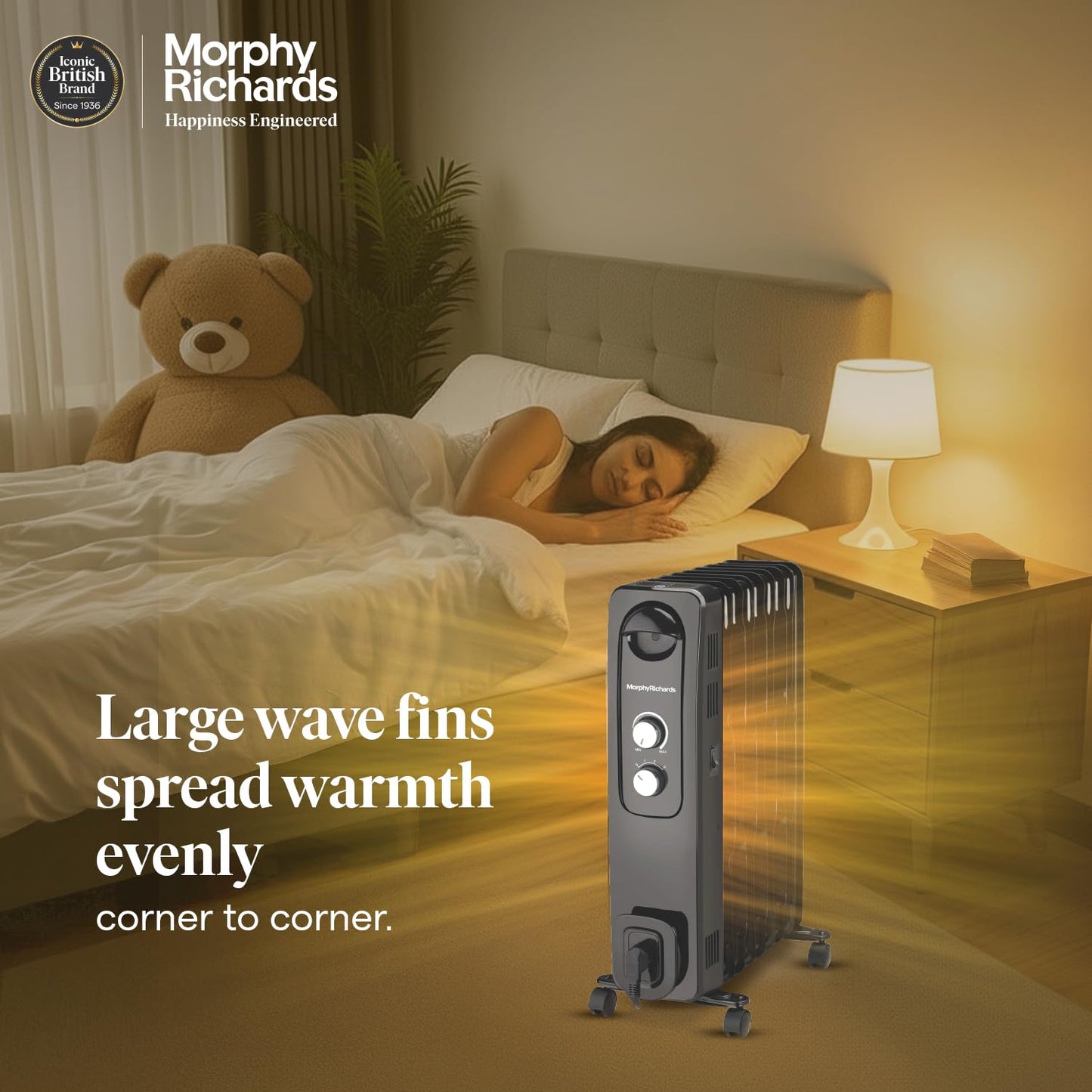 Morphy Richards OFR 9F Wave Fin 2400W Oil Filled Room Heater with 400W PTC Fan | ISI Certified | Suraj Electronics Delhi NCRu