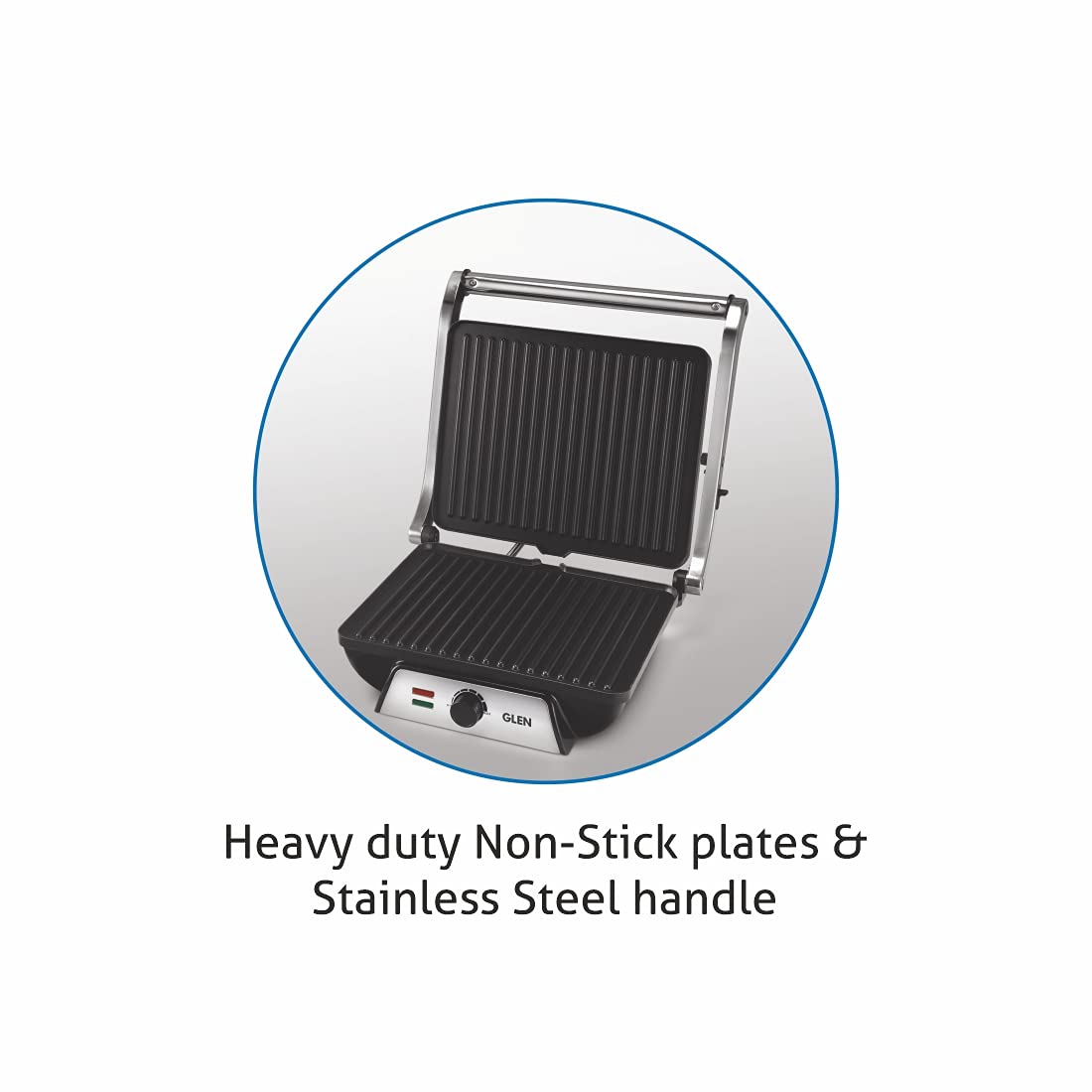 Glen SA3031 2000W Contact Grill with 180° Opening, Non-Stick Plates & Oil Collector Tray – Healthy Indoor Grilling | Suraj Electronics