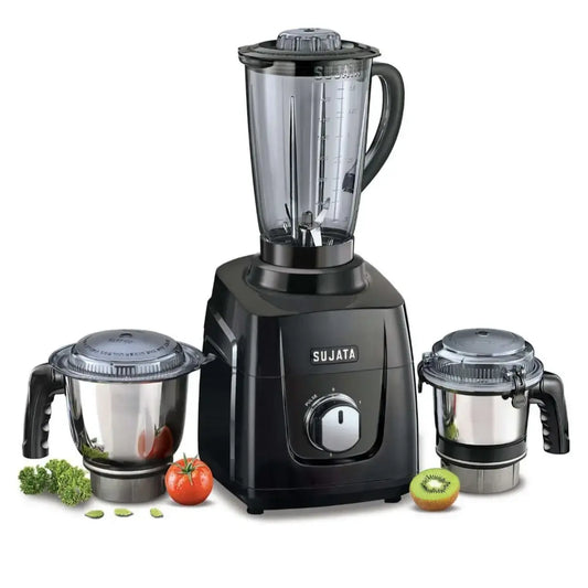Sujata MG-01 1000W Mixer Grinder with 3 Jars, 90 Mins Continuous Operation, 22,000 RPM & Double Ball Bearing Motor – Black | Suraj Electronics