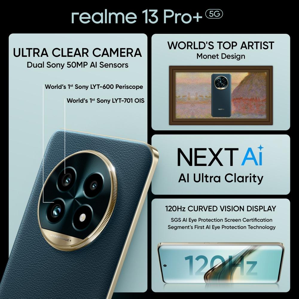 Realme 13 Pro+ 5G 256 GB, 12 GB RAM, Emerald Green, Mobile Phone