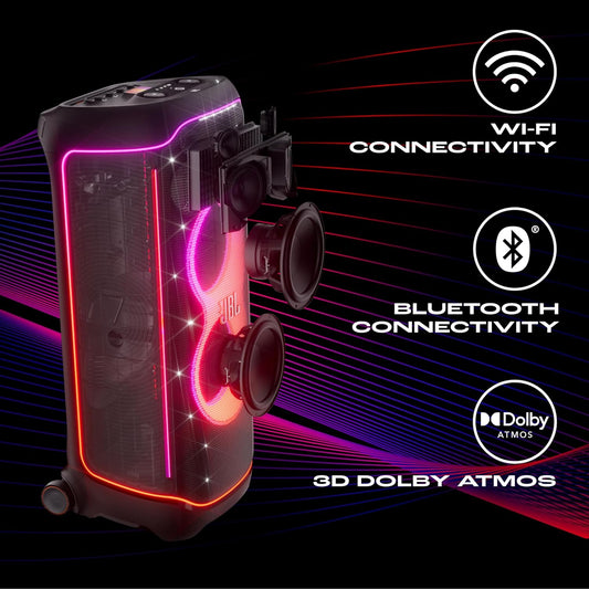 JBL PartyBox Ultimate 1100W Party Speaker with Dolby Atmos, Wi-Fi, Bluetooth & Dynamic Light Show – IPX4 Splashproof | Buy Online at Suraj Electronics