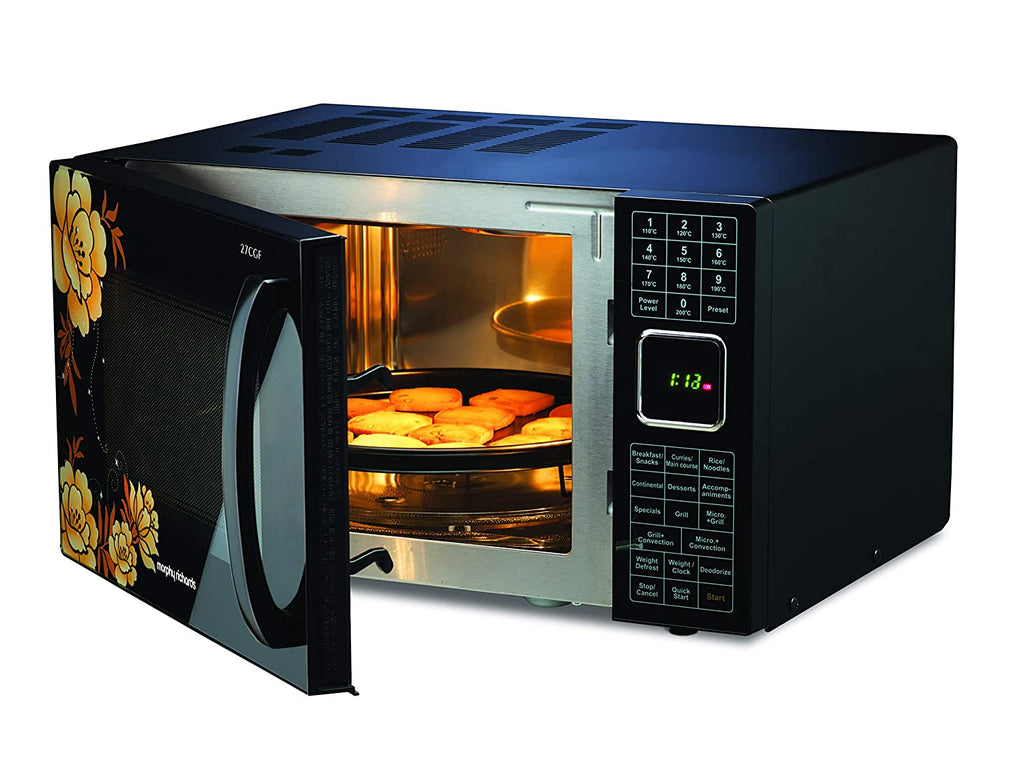 Morphy Richards 27CGF 27L Convection Microwave Oven (Floral Design, 200 Autocook Menus, Stainless Steel Cavity, Black)