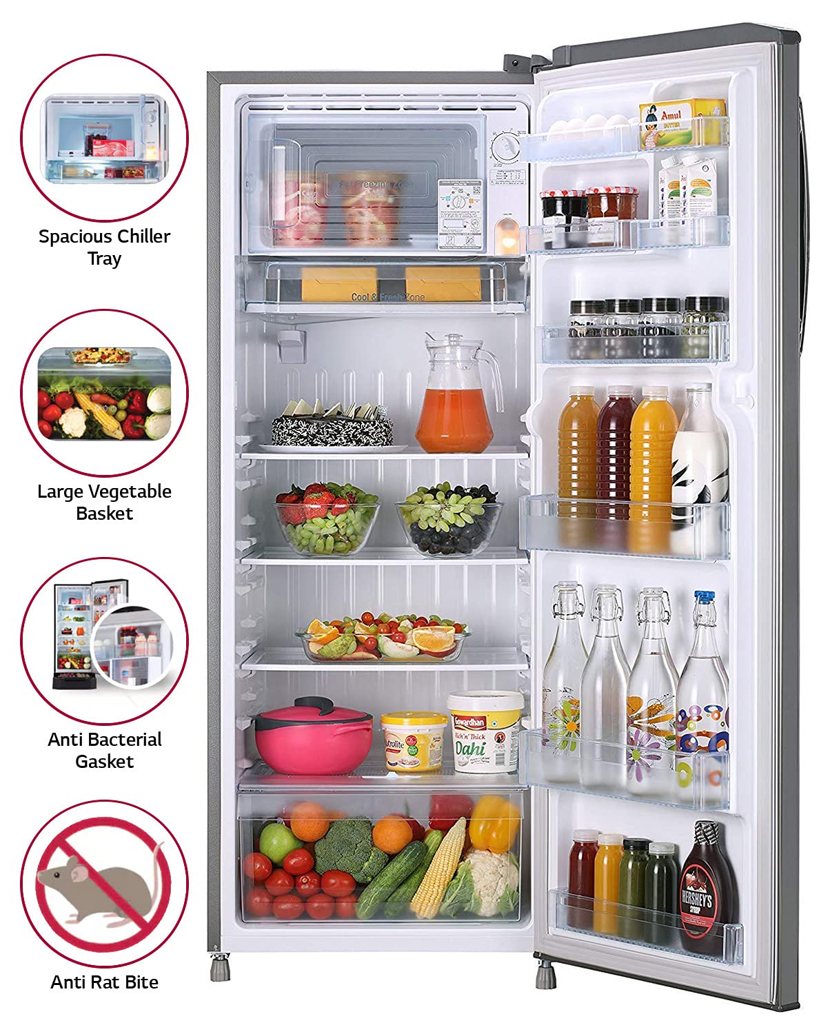 LG GL-B281BPZX 261 L 3 Star Inverter Direct Cool Single Door Refrigerator( Shiny Steel, Fast Ice Making , Gross Volume 270 L)
