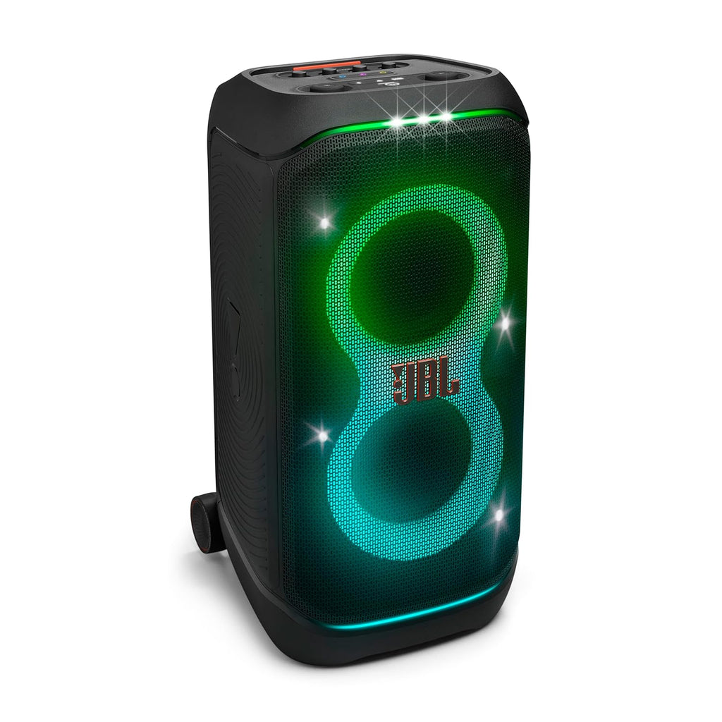 JBL PartyBox 320 Portable Bluetooth Speaker 240W with AI Sound Boost, Light Show, Mic/Guitar Input, Telescopic Handle – Black