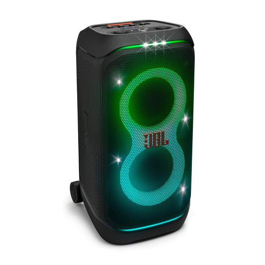 JBL PartyBox 320 Portable Bluetooth Speaker 240W with AI Sound Boost, Light Show, Mic/Guitar Input, Telescopic Handle – Black