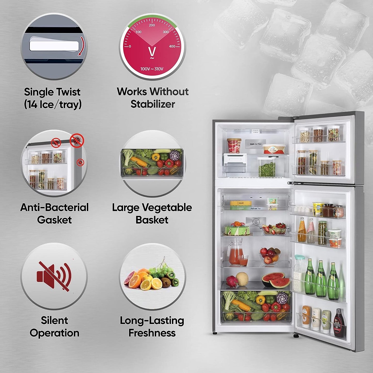 LG GL-N422SDSY 398 L 2 Star Frost-Free Smart Inverter Double Door Refrigerator ( Dazzle Steel, Express Freeze, Gross Volume – 423 Ltr.)