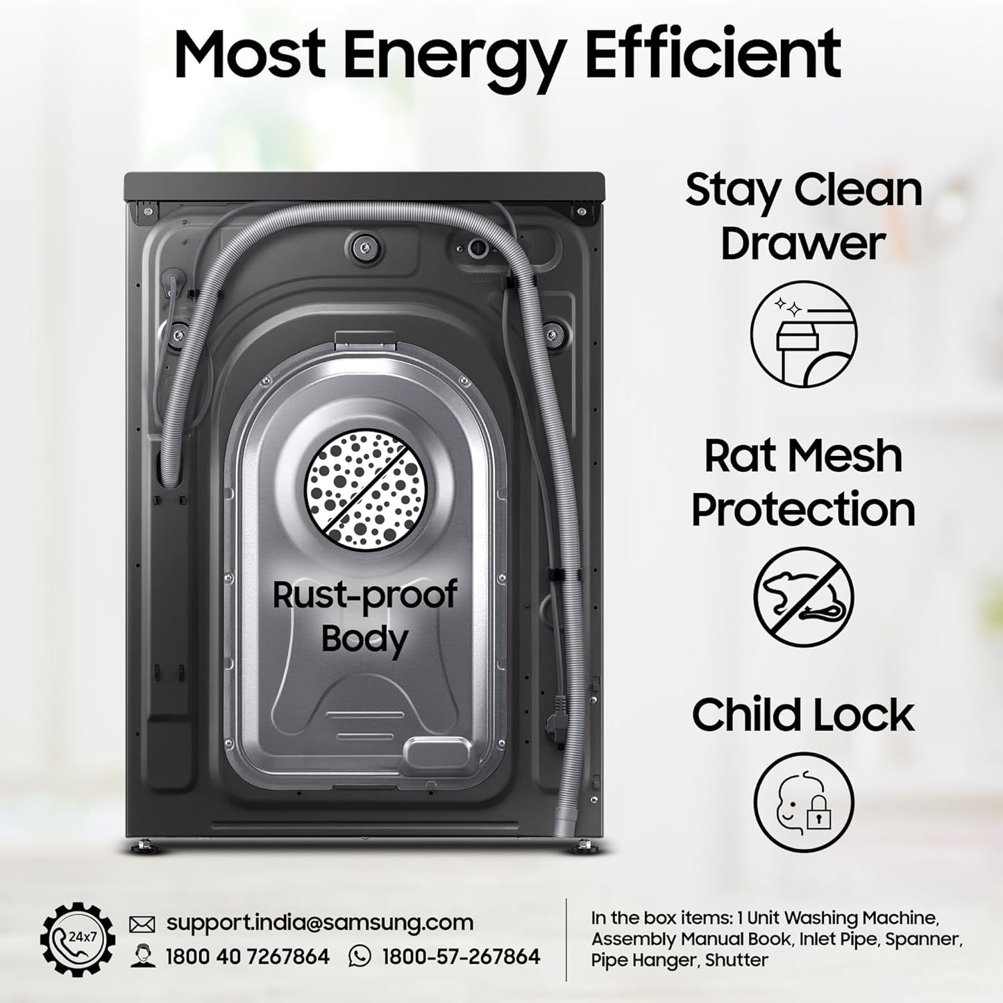 Samsung WW90DG6U24AXTL 9 kg, 5star With Inbuilt Heater, Digital Inverter, Fully-Automatic Front Load Washing Machine ( Inox)