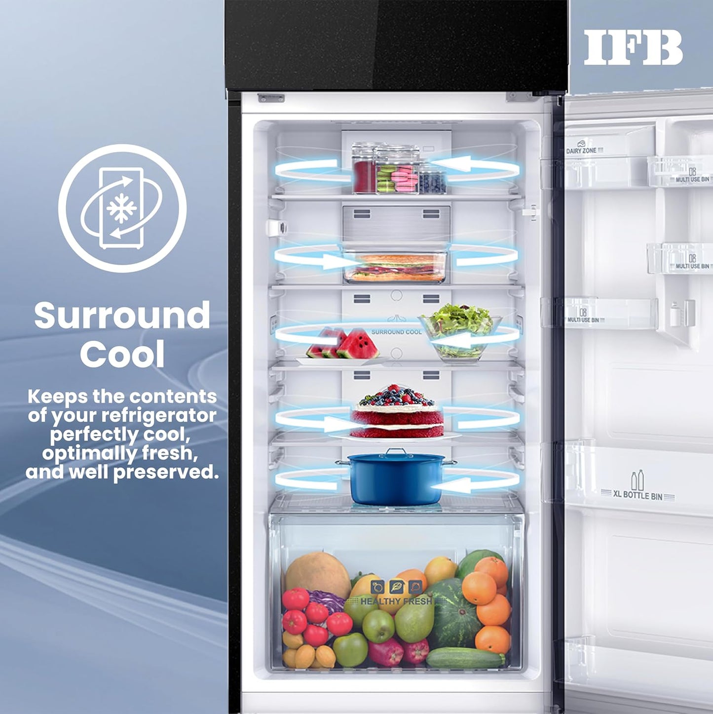 IFB IFBFF-3362IKGT 285 L 2-Star Frost-Free Refrigerator | Eco-Cool Series | Black Glass Finish | Inverter Compressor | Suraj Electronics Delhi NCR