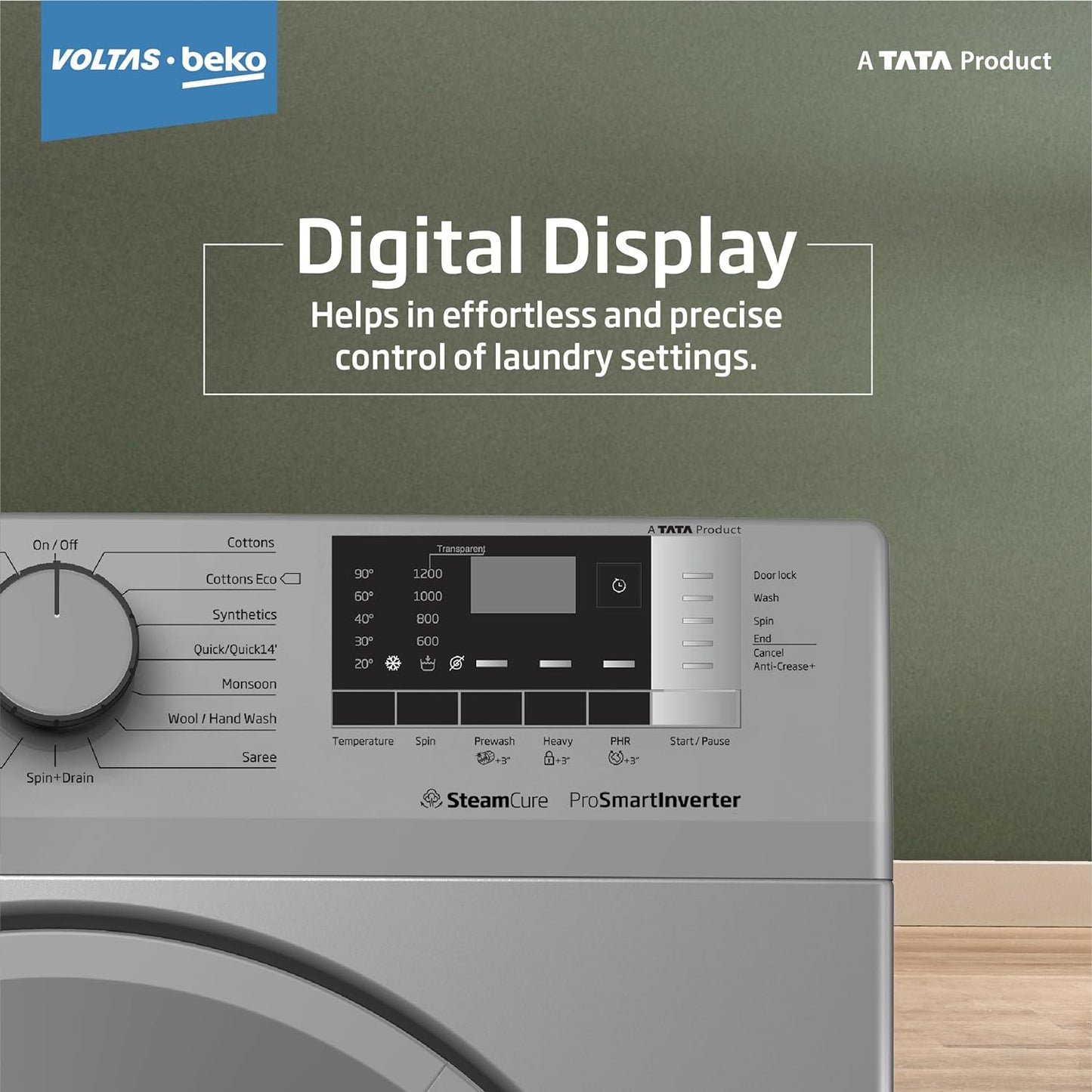 Voltas WFL8012B7JVBKA/GXV 8 Kg 5 Star Inverter Quick wash Fully-Automatic Front Loading Washing Machine (Grey, In buit Heater/Hygiene steam)