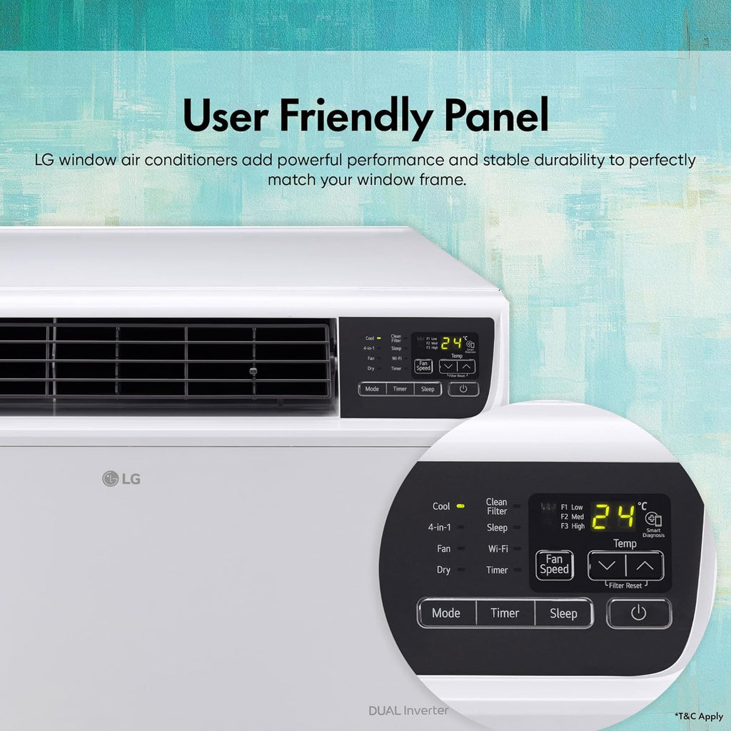 LG UW-Q24WWYA 2 Ton 4 Star Wi-Fi DUAL Inverter Window AC (Copper, Convertible 4-in-1 cooling, 4 Way Air Swing, HD Filter, 2025 White)