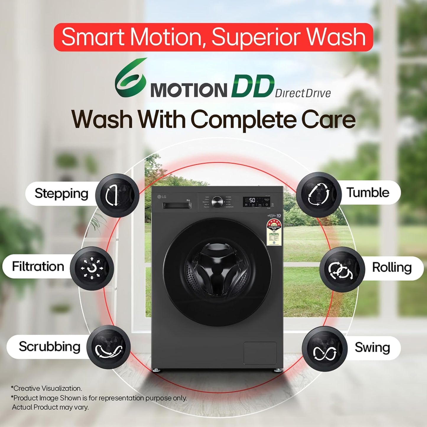 LG FHB1208Z2M 8KG Front Load Washing Machine, Inverter Direct Drive, Middle Black