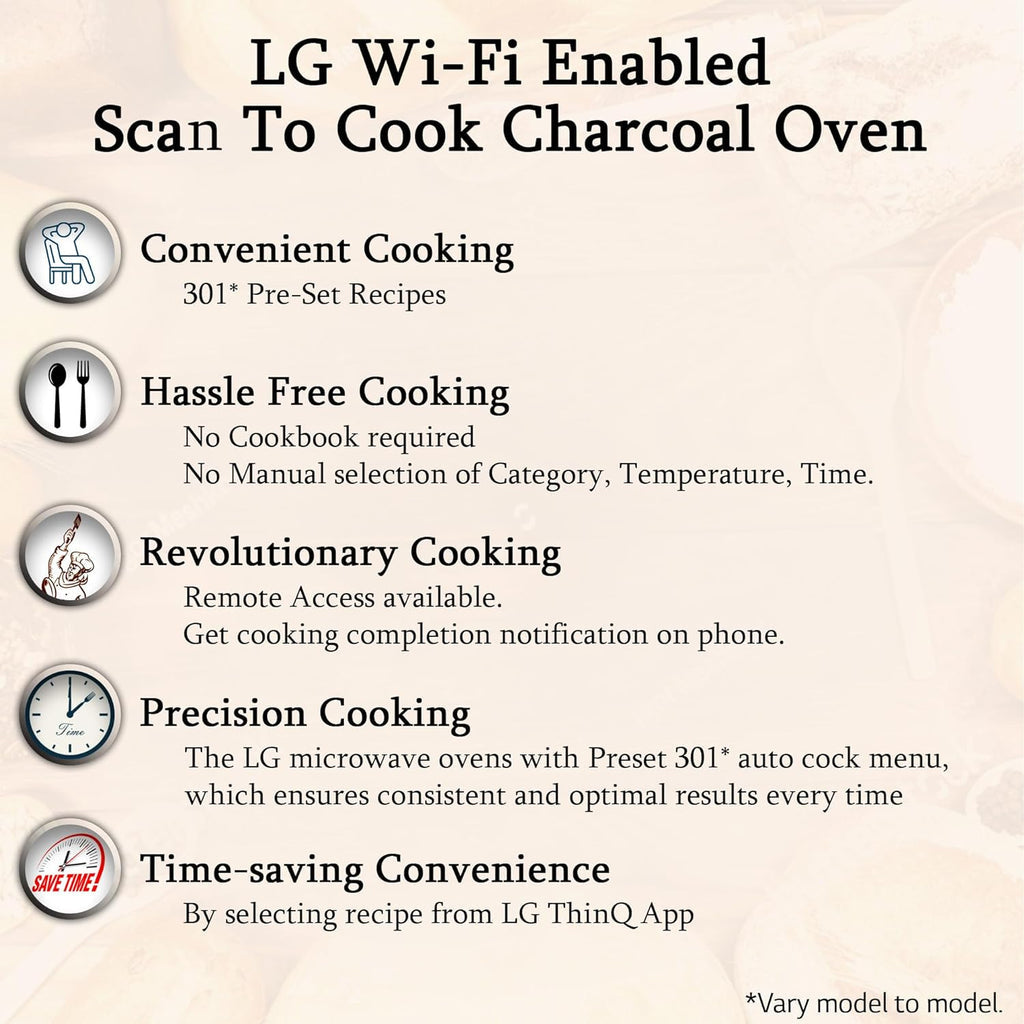 LG MJEN286VIW 28 L Charcoal Convection Microwave Oven | Wi-Fi Enabled | Scan to Cook | 360° Motorised Rotisserie | Heart-Friendly Recipes | Stainless Steel Cavity | Black