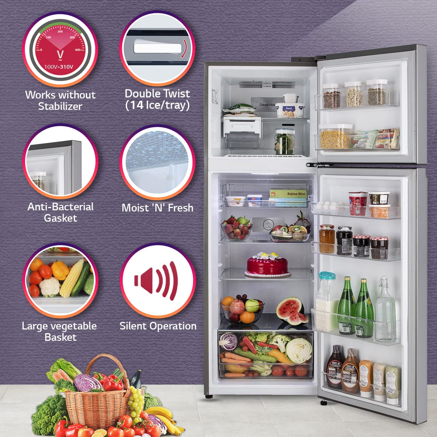 LG GL-S382SPZY 343L 2 Star Frost Free Double Door Refrigerator (Smart Inverter Compressor, Convertible Freezer, Multi Air Flow, Shiny Steel)