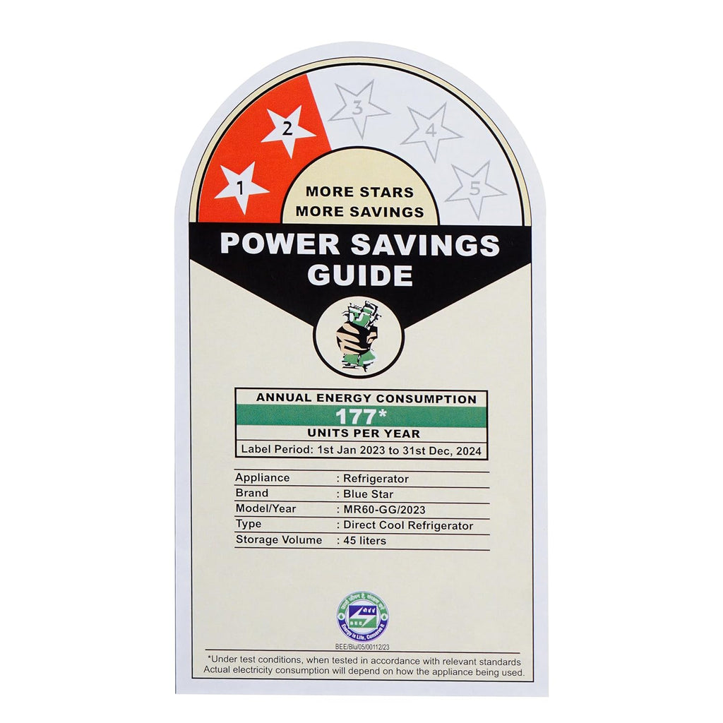 Blue Star MR60-GG 47 L 2 Star Mini Refrigerator with Freezer, Direct Cool, R600a Eco-Friendly Refrigerant – Grey