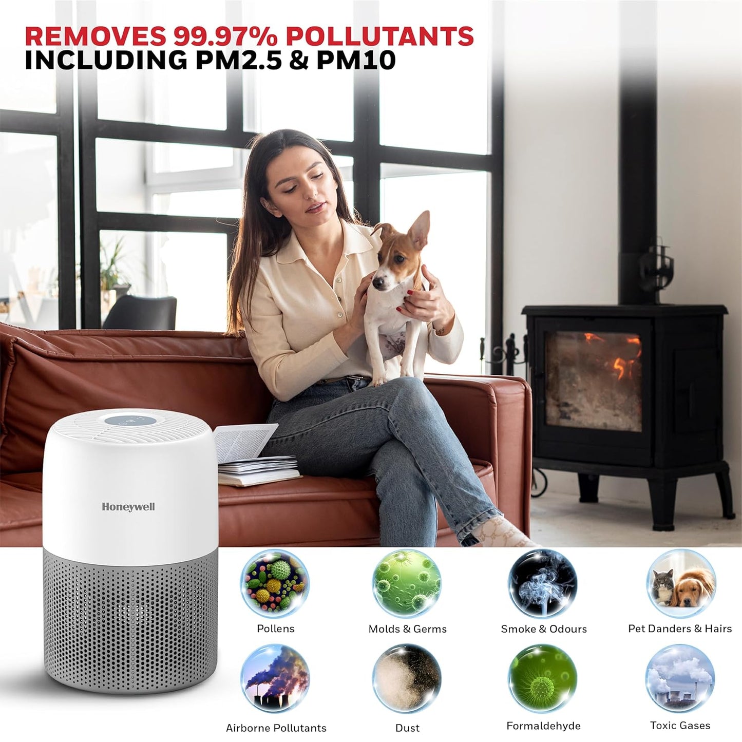 Honeywell Air touch V1 Air Purifier for Home & Office, 3-in-1 filter - Pre-Filter, H13 HEPA Filter, Activated Carbon Filter, Removes 99.97% Pollutants, Allergens, Pet Danger, Smoke, Dust & Pollens