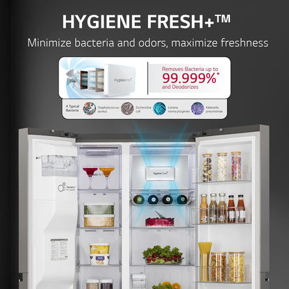 LG GL-L257CPZ3 635 L Side-by-Side Refrigerator (Shiny Steel) | Inverter Compressor, DoorCooling+, AI ThinQ Wi-Fi, Water & Ice Dispenser, Hygiene Fresh+