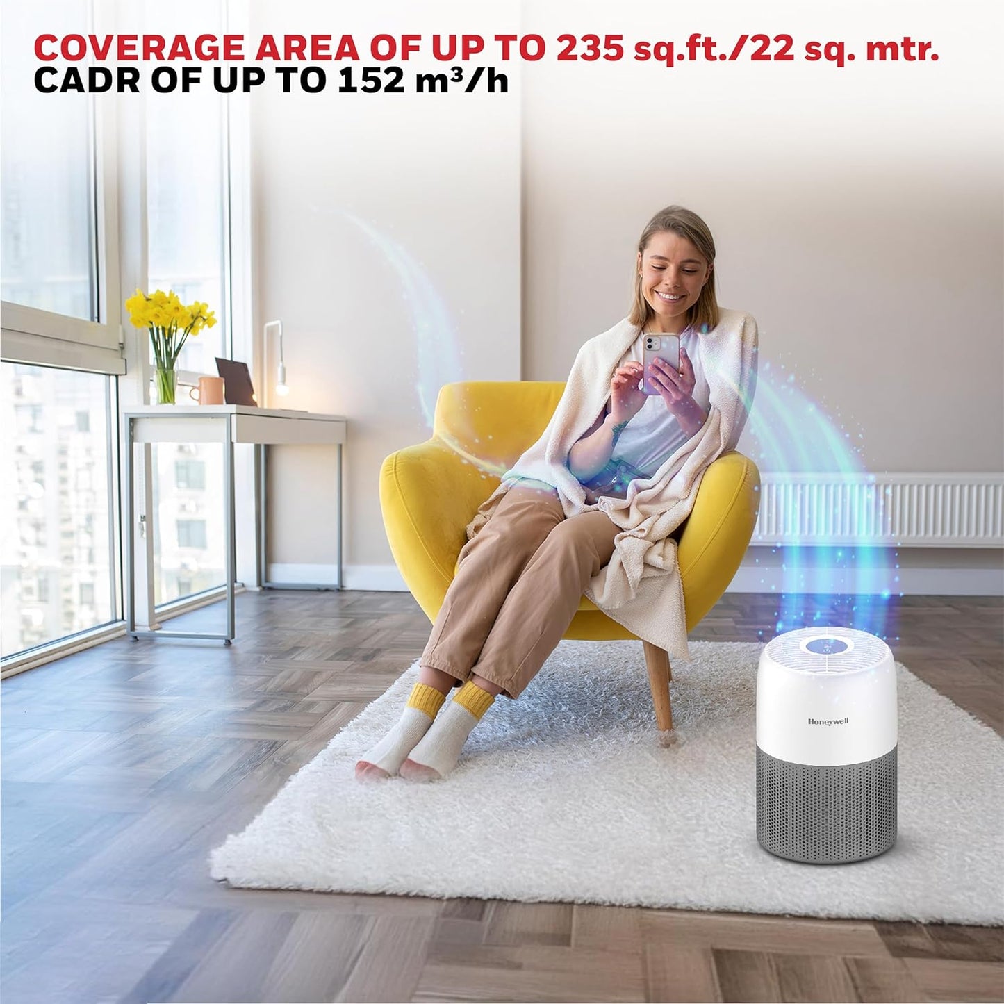 Honeywell Air touch V1 Air Purifier for Home & Office, 3-in-1 filter - Pre-Filter, H13 HEPA Filter, Activated Carbon Filter, Removes 99.97% Pollutants, Allergens, Pet Danger, Smoke, Dust & Pollens