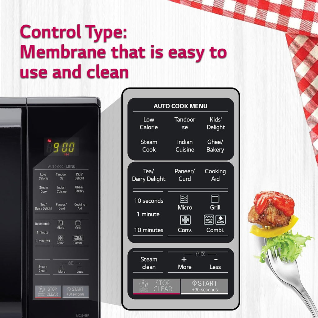 LG MC2846BR 28 L Convection Microwave Oven – Black, 251 Auto Cook Menu, Stainless Steel Cavity, Ghee in 12 Mins, Quartz Heater