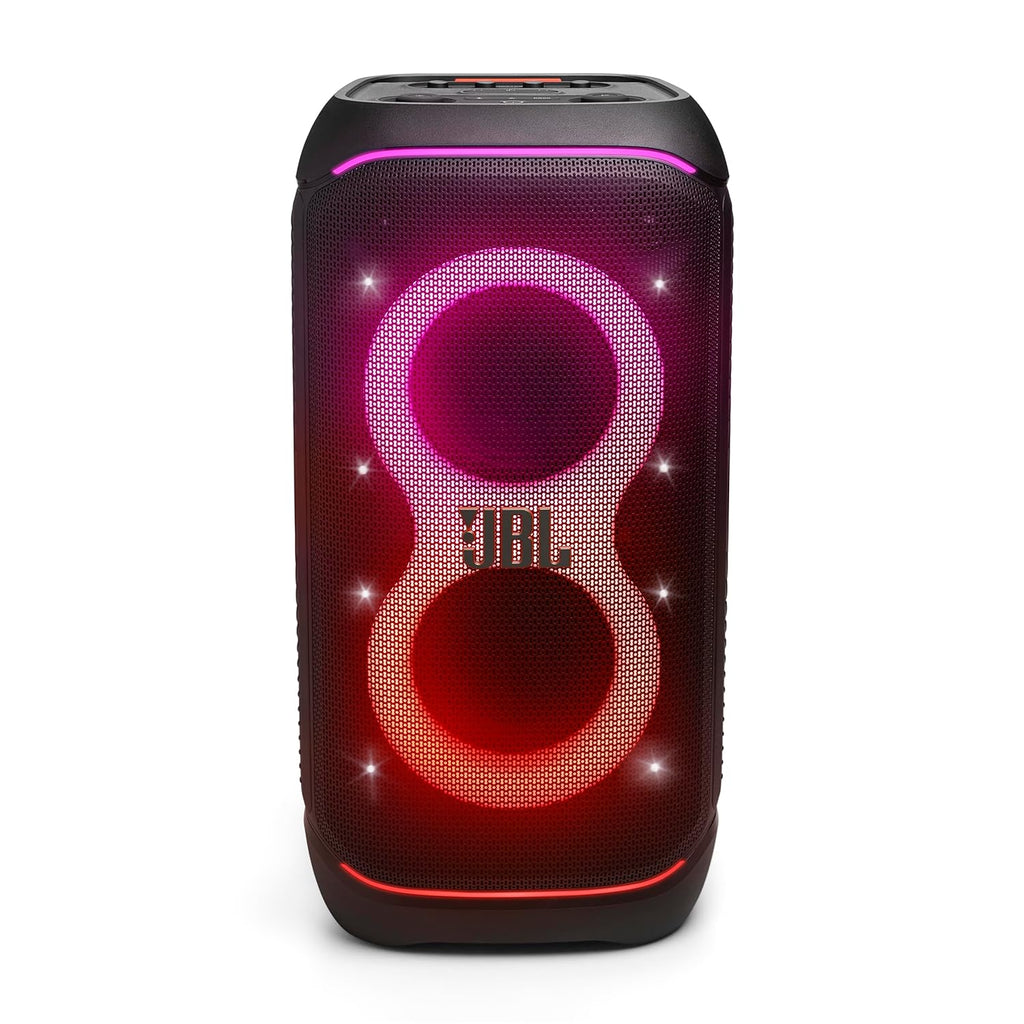 JBL PartyBox 320 Portable Bluetooth Speaker 240W with AI Sound Boost, Light Show, Mic/Guitar Input, Telescopic Handle – Black
