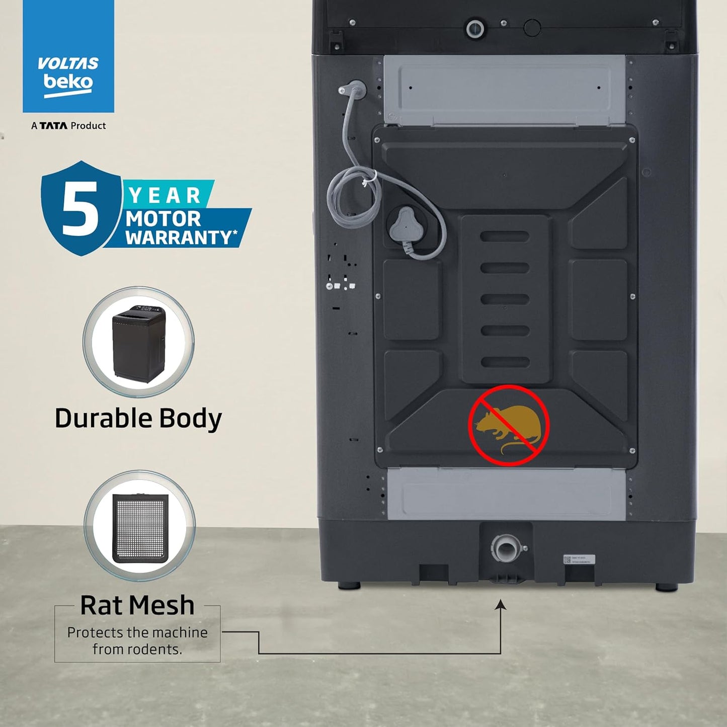 Voltas Beko WTL1006UEAH/OBS3060 10 Kg 5 Star Fully Automatic Top Load Washing Machine with Inbuilt Heater – Dark Grey