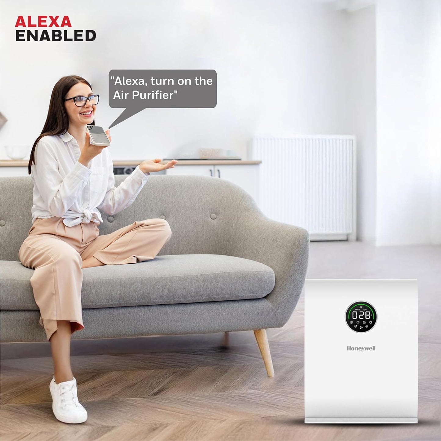 Honeywell Air Touch V5 Smart Air Purifier | 4-Stage Filtration | H13 HEPA Filter | Wi-Fi App &amp; Voice Control | 589 Sq.Ft Coverage | Suraj Electronics Delhi NCR