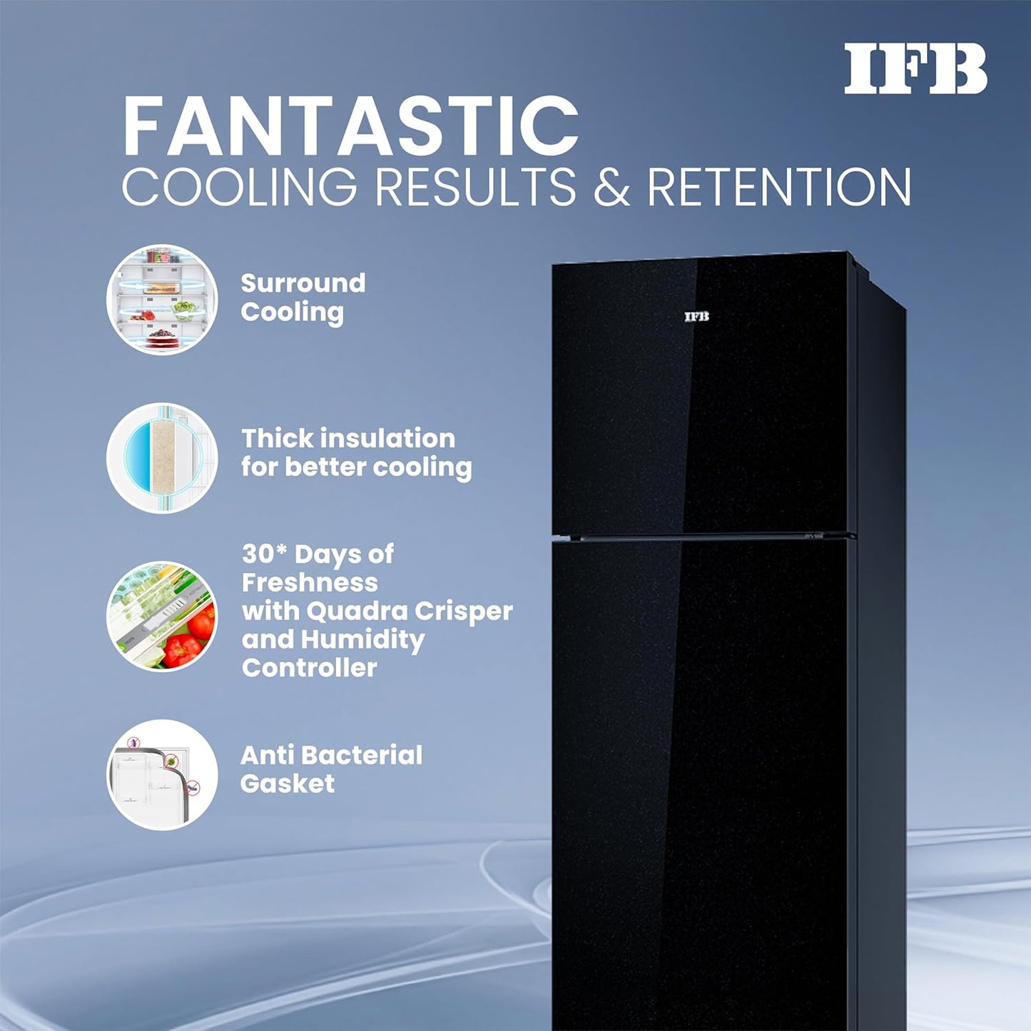 IFB IFBFF-3362IKGT 285 L 2-Star Frost-Free Refrigerator | Eco-Cool Series | Black Glass Finish | Inverter Compressor | Suraj Electronics Delhi NCR