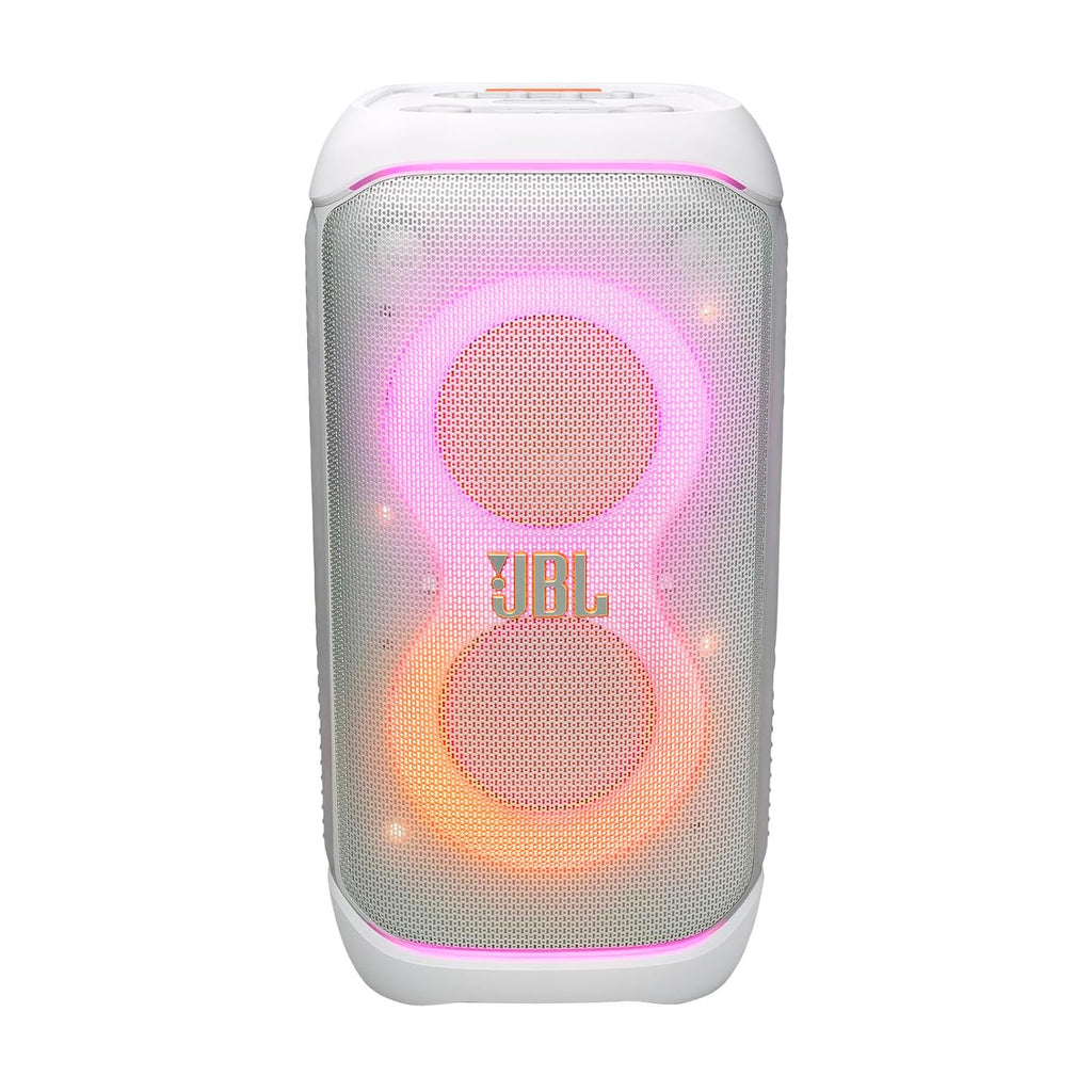 JBL Partybox 320 (White) 240W Portable Bluetooth Party Speaker | AI Sound Boost | Futuristic Light Show | 18H Battery | Mic & Guitar Input
