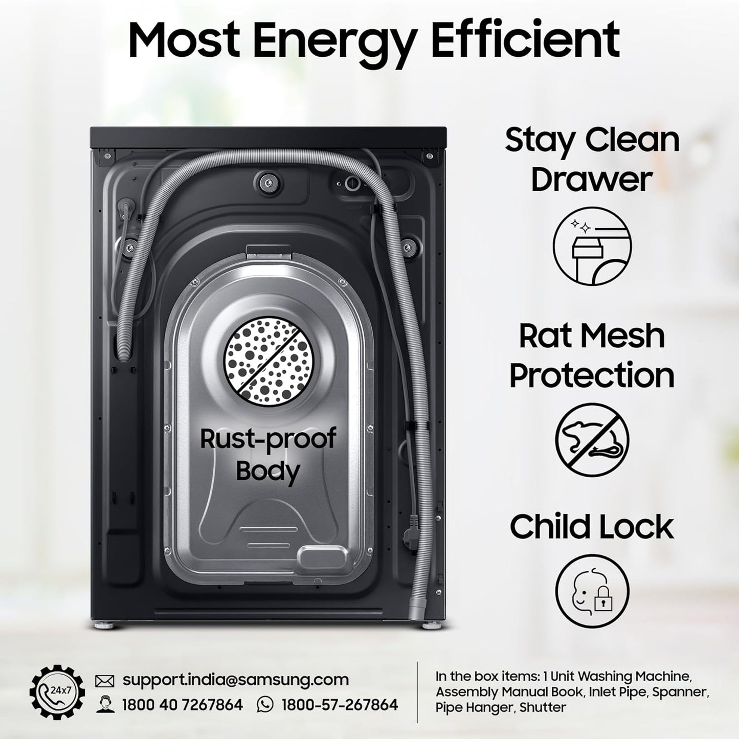 Samsung WW90DG5U24ABTL 9 Kg 5 Star Front Load Washing Machine with Inbuilt Heater, AI EcoBubble & WiFi (Black)