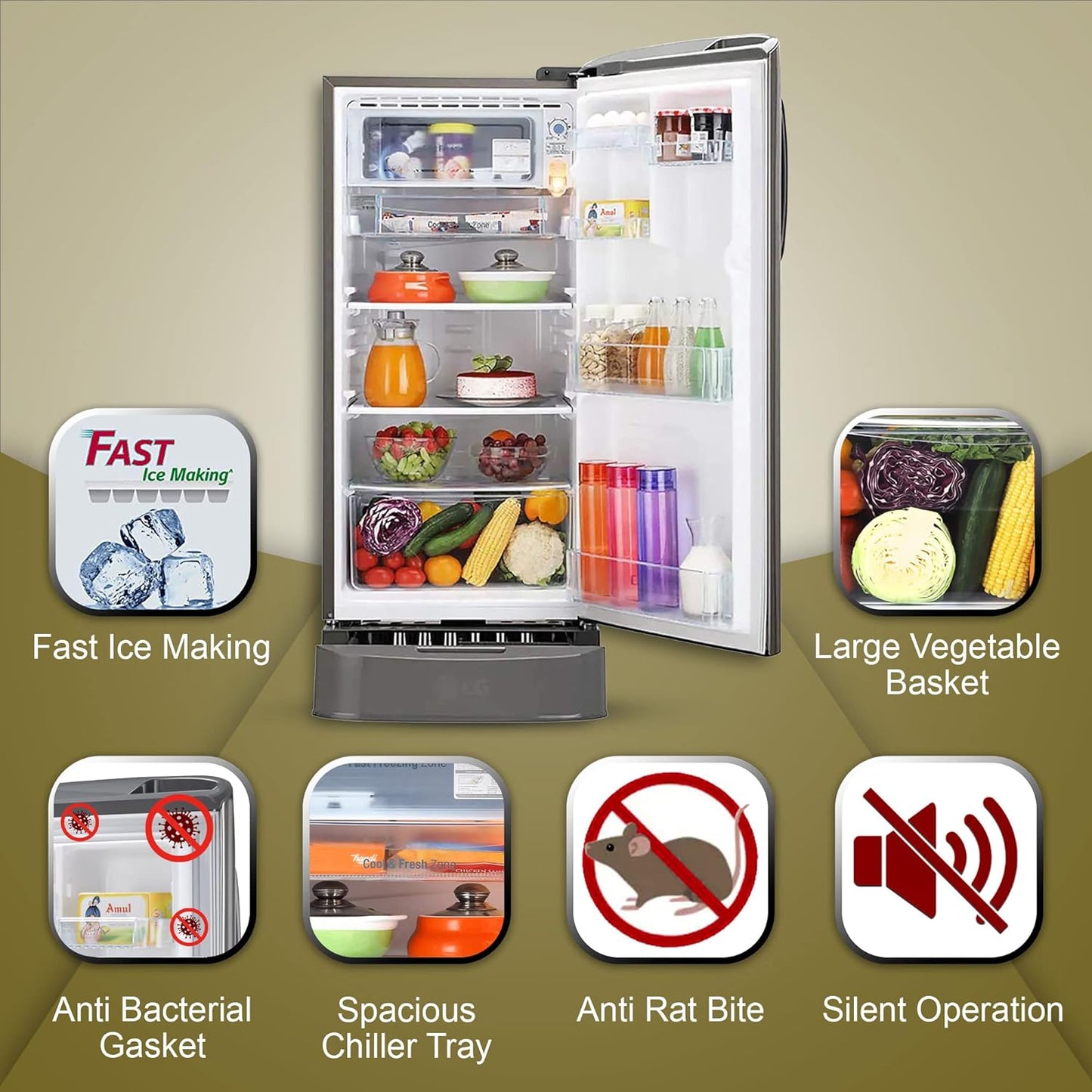 LG GL-D201APZU 185L 5 Star Single Door Refrigerator | Smart Inverter | Base Drawer | Direct Cool | Suraj Electronics Delhi NCR