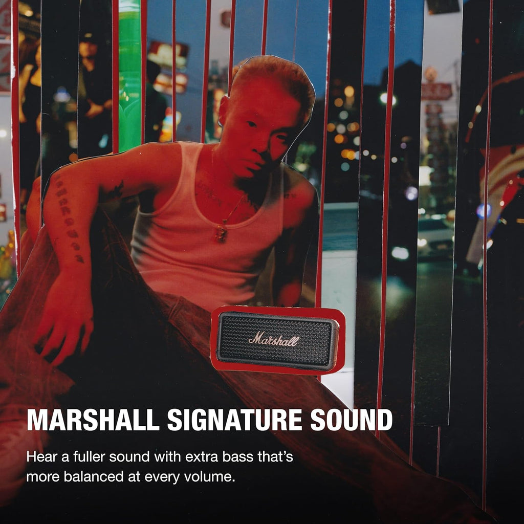 Marshall Emberton III Bluetooth Speaker Black & Brass – 32+ Hours Playtime, 360° Sound, IP67 Dust & Waterproof, Built-in Mic