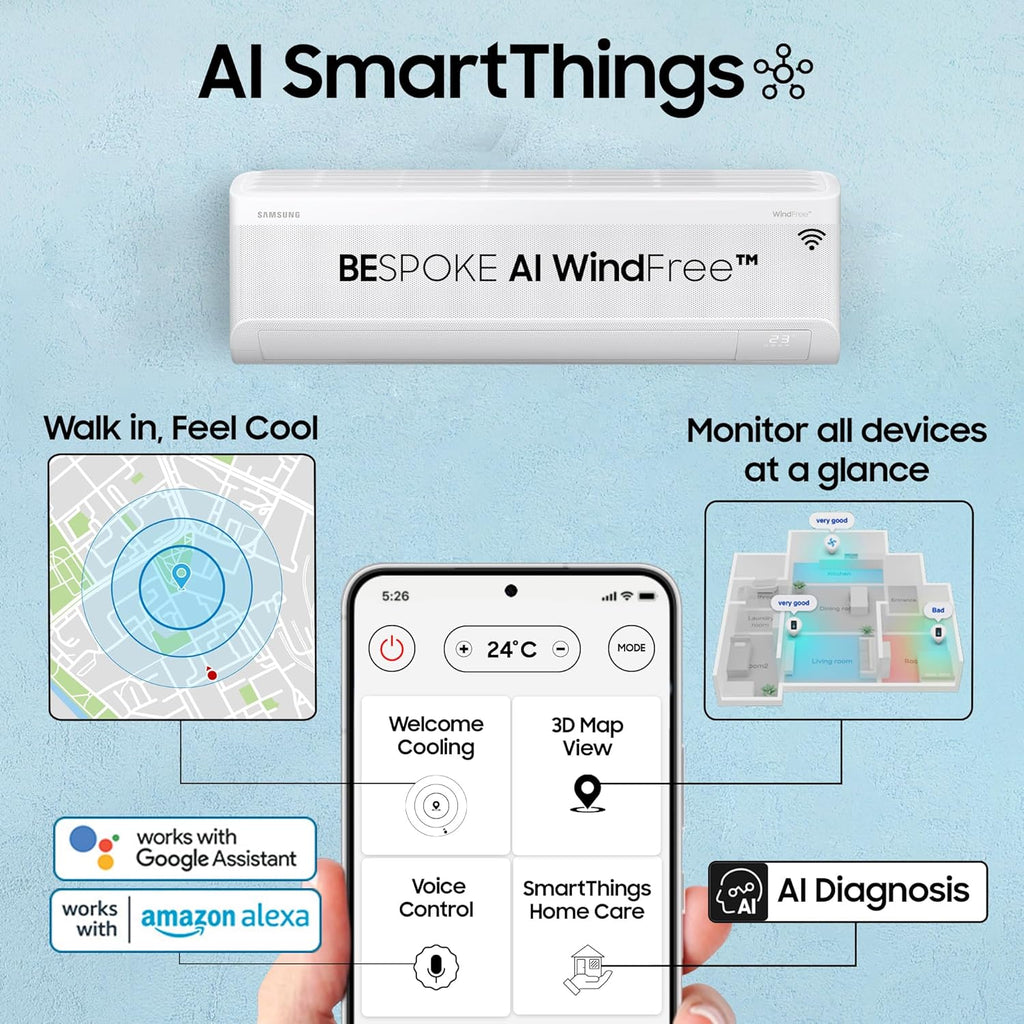 Samsung AR60F19D1ZW 1.5 Ton 5 Star Windfree AI Inverter Smart Split AC (WiFi, Copper, Digital Inverter, 4 Way swing)