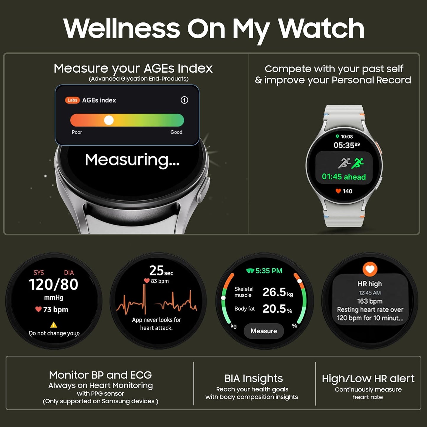 Samsung Galaxy Watch 7 (44mm, Silver, BT) with 3nm Processor | Dual GPS | Sapphire Glass & Armour Aluminum | 5ATM & IP68 | HR, SpO2, BP & ECG Monitor