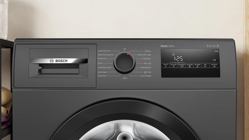 Bosch WAJ2826DIN Series 2 Front Load Washing Machine 8 Kg, 1400 RPM – Stainless Steel Drum, LED Display, Water Protection System (2025 Model)