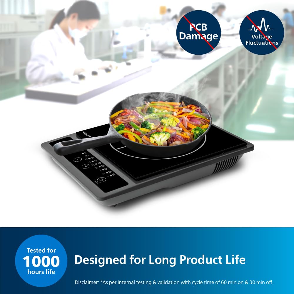 Philips HD4934/00 1300W Induction Cooktop | 7 Preset Menus | Triple MOV 4kW Protection | 3-Year Coil Warranty | Suraj Electronics Delhi NCR