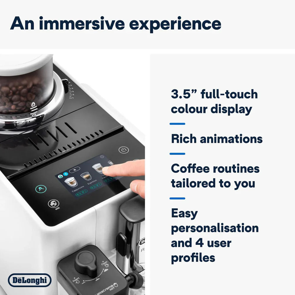 De’Longhi Rivelia EXAM440.55.W | Fully Automatic Coffee Machine | Bean-to-Cup | LatteCrema Hot | 3.5” Touch Display |White Suraj Electronics Delhi NCR