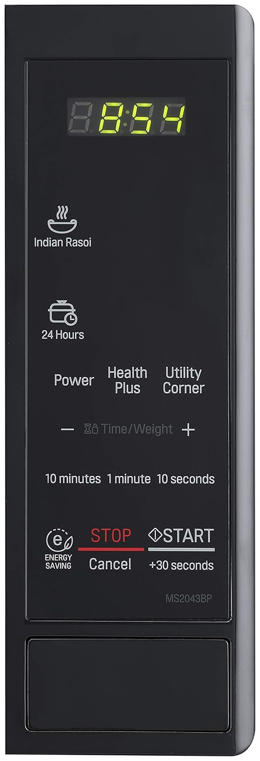 LG MS2043BP 20L Solo Microwave Oven (Black, Polished Finish) with i-Wave Technology, Anti-Bacterial Cavity, 44 Auto Cook Menus & Child Lock – Ideal for Reheating, Defrosting & Healthy Cooking