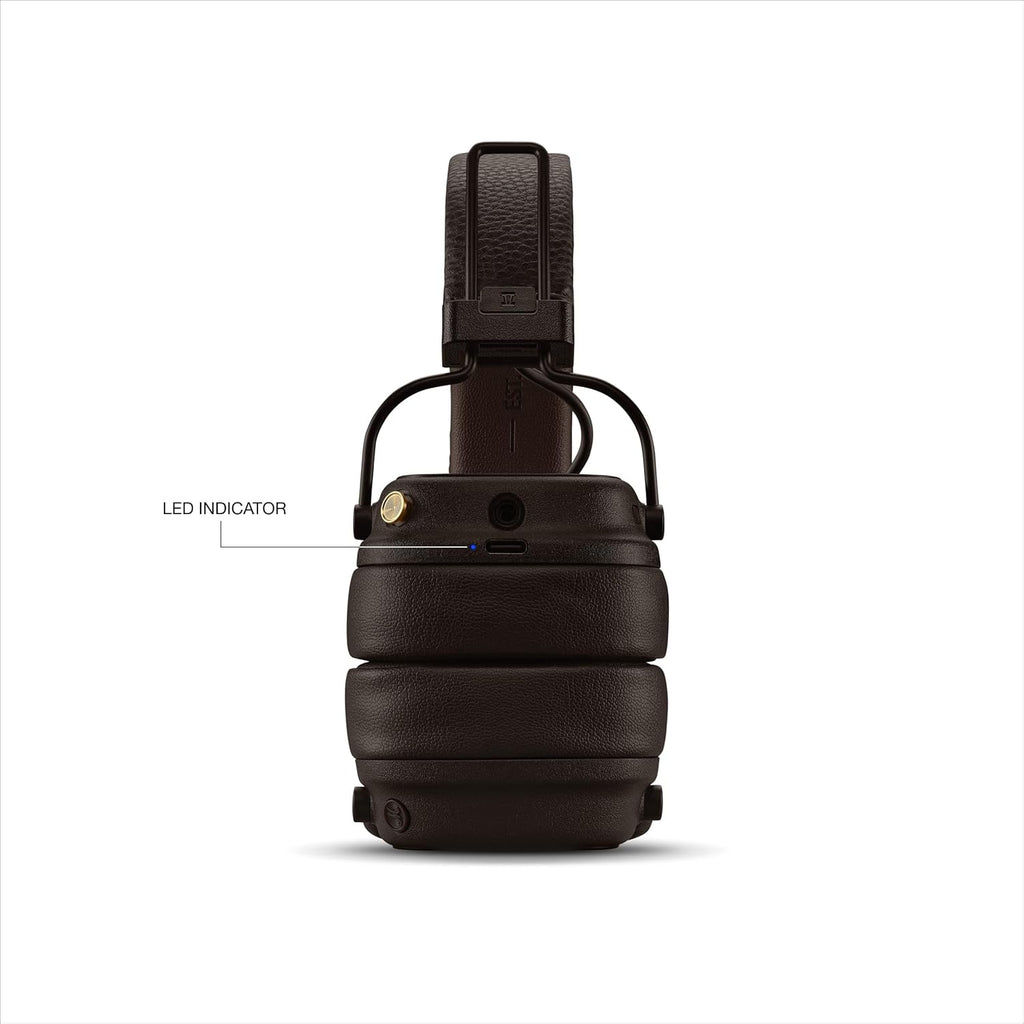Marshall Major V Wireless On-Ear Headphones (Brown) – 100+ Hours Playtime, Bluetooth, Wireless Charging, Foldable Design, M-Button Control