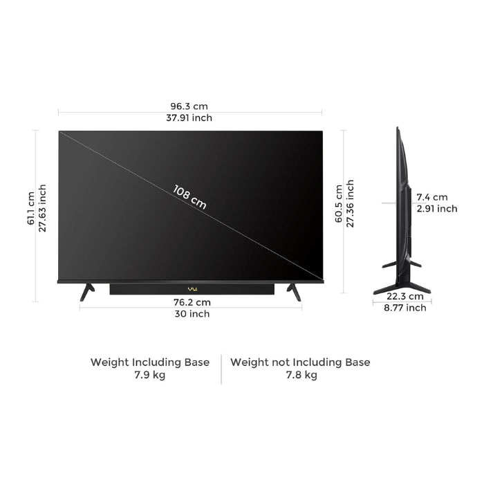 VU 43VIBE-DV 3 Years Warranty 43 Inch 4K QLED Google TV with Dolby Vision & Atmos, 88W Soundbar, HDMI 2.1, MEMC, Game Mode & Bezel-Less Design