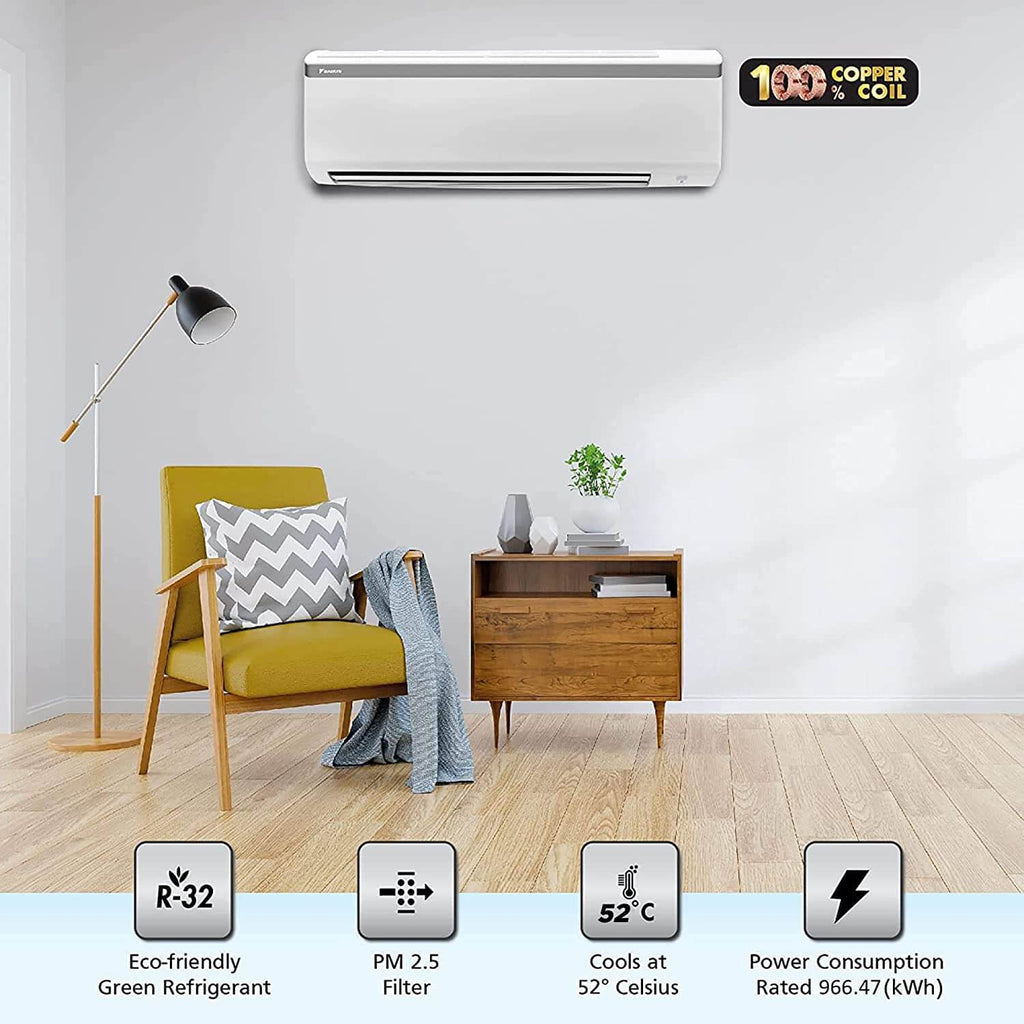 Daikin ATKL50UV16 1.5 Ton 3 Star Inverter Split AC (White) with Copper Condenser, 3D Coanda Air Flow, Titanium Apatite Filter