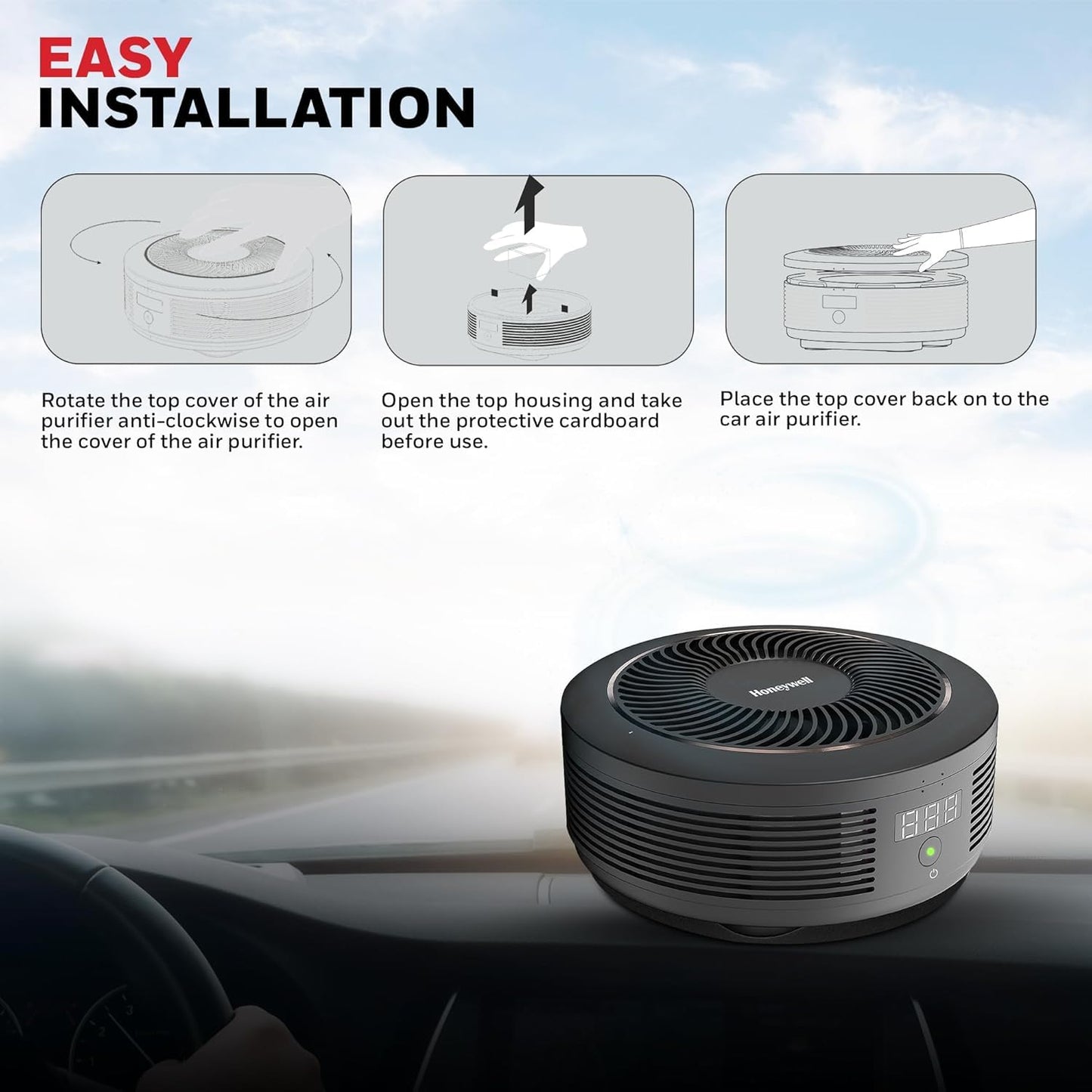 Honeywell Move Pure 4 Car Air Purifier | 3-in-1 HEPA Filtration | Removes 99.99 % PM 2.5 &amp; Odors | Dual USB Ports | Compact Design | Suraj Electronics