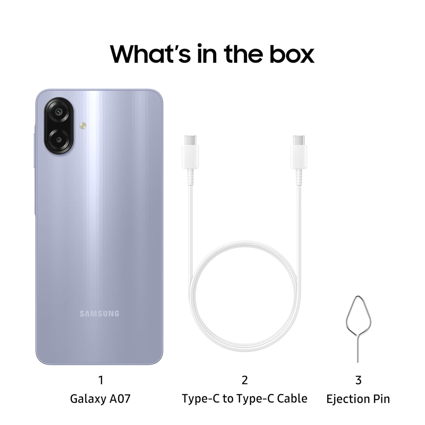Samsung Galaxy A07 LTE (Light Violet, 4GB RAM, 64GB Storage) | 50MP Dual Camera | 6.7 Inch HD+ Display | 90Hz Refresh Rate | MediaTek Helio G99 (6nm) | IP54 | 6 Gen OS Upgrade and Security Update